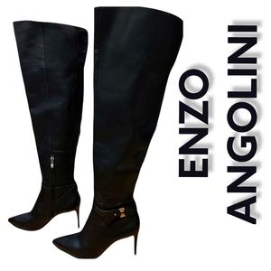 Enzo Angolini Black Over Knee High Leather Boots Size 6